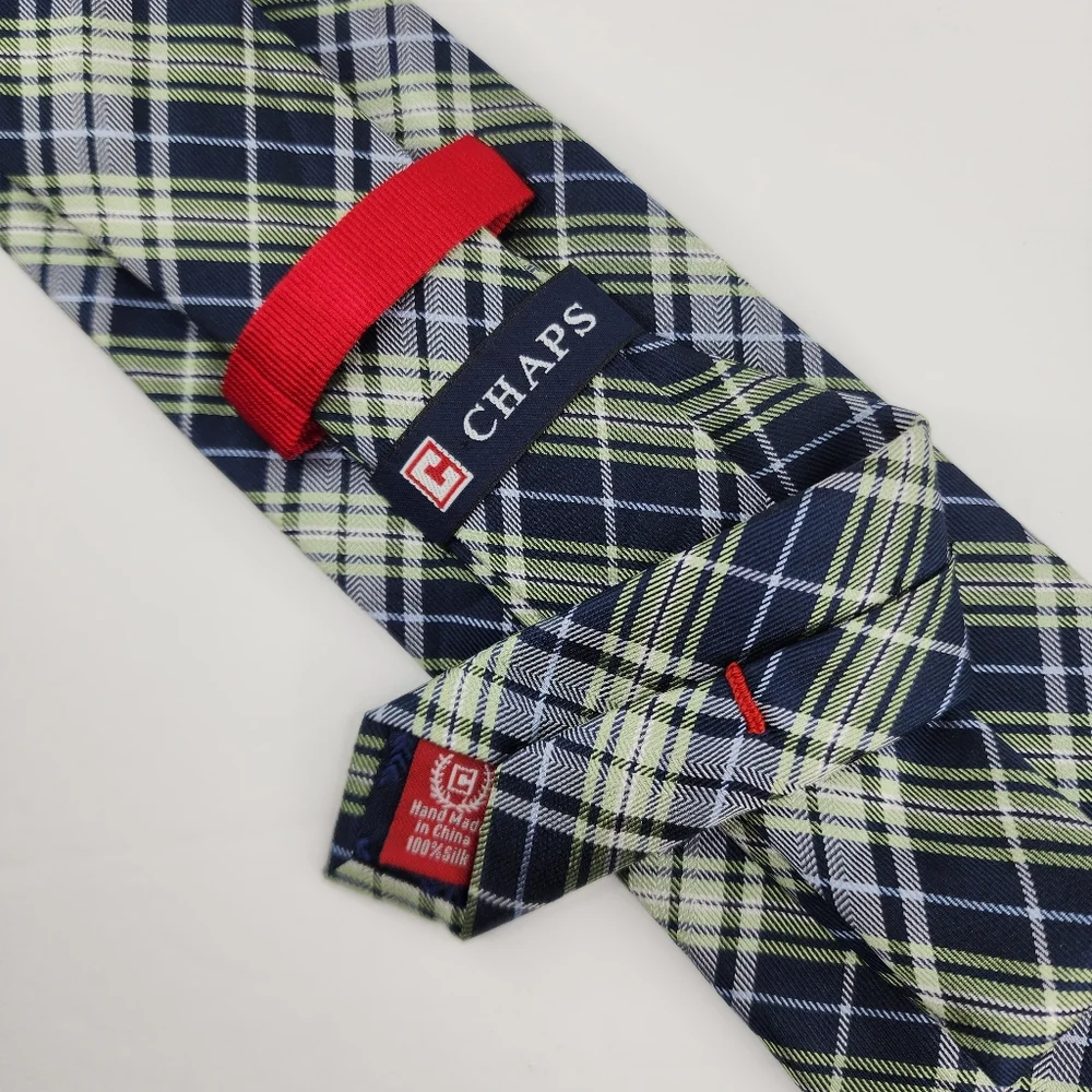 CHAPS Green & Blue Plaid Silk Tie.